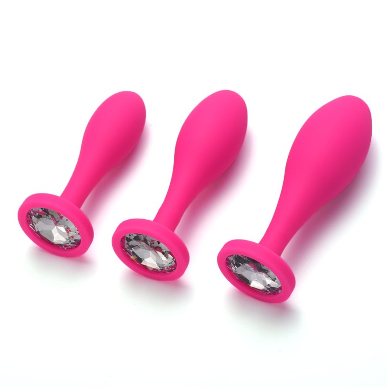 Pink Silicone Anal plug with diamond