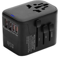 Φορτιστής GaN Charger - Travel Adapter 45W HHT906 4-Port Charger με 2 Θύρες USB-A και 2 Θύρες USB-C Power Delivery PD45W 10A/1000W All in One Sockets WorldWide EU UK AUS US Μαύρο ( Κωδ.60346 )