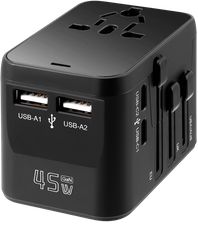 Φορτιστής GaN Charger - Travel Adapter 45W HHT521 4-Port Charger με 2 Θύρες USB-A και 2 Θύρες USB-C Power Delivery PD45W 8A/800W All in One Sockets WorldWide EU UK AUS US Μαύρο ( Κωδ.60347 )