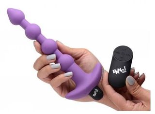Vibrating Silicone Anal Beads & Remote Control - Purple-thumb-3