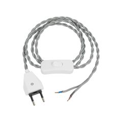 Πλεκτό Καλώδιο με Διακόπτη On/Off AC 220-240V IP20 - Γκρι & Λευκό - Μ150 x Π2.7 x Υ1.9cm