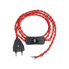 Πλεκτό Καλώδιο με Διακόπτη On/Off AC 220-240V IP20 - Κόκκινο & Μαύρο - Μ150 x Π2.7 x Υ1.9cm