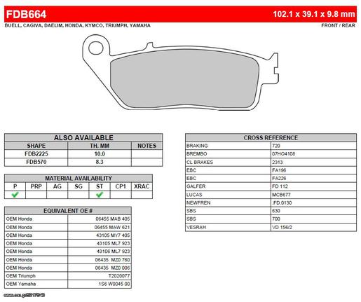 ΛΥΡΗΣ FERODO ΤΑΚΑΚΙΑ ΕΜΠΡΟΣ ΓΙΑ TRIUMPH SCRAMBLER 900 2010-, FDB664ST