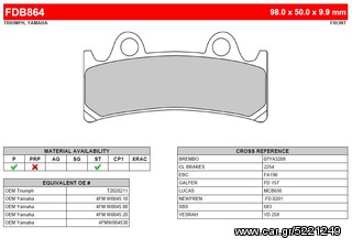 ΛΥΡΗΣ FERODO ΤΑΚΑΚΙΑ ΕΜΠΡΟΣ ΓΙΑ YAMAHA FZR 1000 GENESIS - EX-UP 1994-1995, FDB864CP 