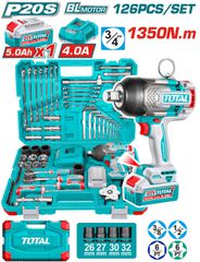 Μπουλονόκλειδο TOTAL Μπαταρίας Li-ion 20V / 1350Nm με 1 Μπαταρία 5Ah Σέτ 126 τεμαχίων Επαγγελματικό ( THKTHP31262 )