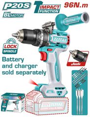 TOTAL ΕΠΑΓΓ. ΔΡΑΠ/ΒΙΔΟ ΚΡΟΥΣΤΙΚΟ ΜΠΑΤ. Li-ion 20V/96Nm ΧΩΡΙΣ ΜΠΑΤ & ΦΟΡΤΙΣΤΗ BL Motor (TIDLI209685)