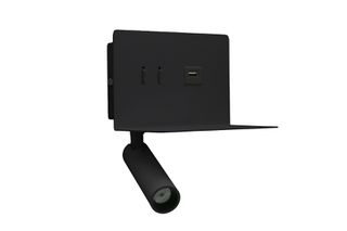 LED απλίκα & σποτ τοίχου ορθογώνια 6W με θερμό φως - μαύρη - με θύρα USB