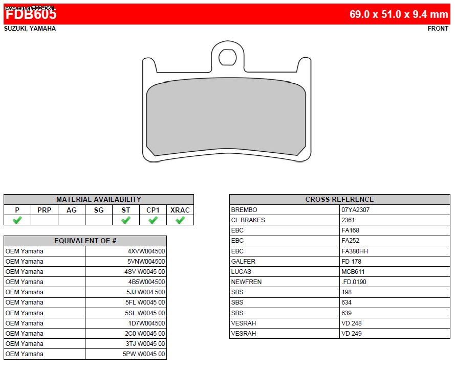 ΛΥΡΗΣ FERODO ΤΑΚΑΚΙΑ ΕΜΠΡΟΣ ΓΙΑ YAMAHA XJR 1300 1999-2018, FDB605ST