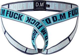 Men's Jockstrap Underwear Breathable Thong Hollow Out  G-String O-Ring Gay Low Waist Light Blue