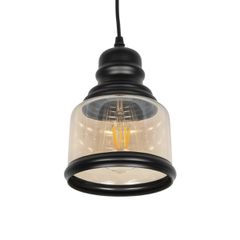 Κρεμαστό Φωτιστικό Οροφής με Ντουί 1 x E27 AC 220-240V IP20 - Μελί & Μαύρο - Μ15 x Π15 x Υ21.5cm