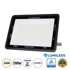Επαγγελματικός Προβολέας LED 200W 24000lm 120° AC 220-240V - Αδιάβροχος IP67 - Μ38 x Π4 x Υ28cm - Μαύρο - Φυσικό Λευκό 4500K - LUMILEDS Chips - TÜV Rheinland Certified - 5 Years Warranty