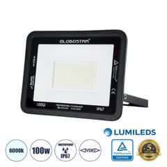Επαγγελματικός Προβολέας LED 100W 12500lm 120° AC 220-240V - Αδιάβροχος IP67 - Μ27 x Π4 x Υ21cm - Μαύρο - Ψυχρό Λευκό 6000K - LUMILEDS Chips - TÜV Rheinland Certified - 5 Years Warranty