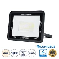Επαγγελματικός Προβολέας LED 100W 12000lm 120° AC 220-240V - Αδιάβροχος IP67 - Μ27 x Π4 x Υ21cm - Μαύρο - Φυσικό Λευκό 4500K - LUMILEDS Chips - TÜV Rheinland Certified - 5 Years Warranty