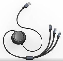 Baseus CAMJ010001 Bright Mirror 2 Flat / Retractable USB to Type-C / micro USB / Lightning Cable 3.5A Μαύρο 1.1m