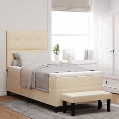 Κρεβάτι με ελατήρια με κεφαλάρι Κρεμ 90 x 190 cm ύφασμα 3344035