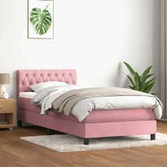 Box Spring κρεβάτι με στρώμα ροζ 90x210 εκ. Βελούδινο 3316484
