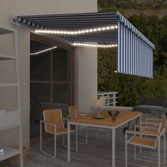Τέντα Αυτόματη με Σκίαστρο/LED/Αισθ. Ανέμου Μπλε/Λευκό 4x3 μ. 3069311