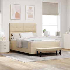Κρεβάτι με ελατήρια με κεφαλάρι Κρεμ 140 x 190 cm ύφασμα 3344070