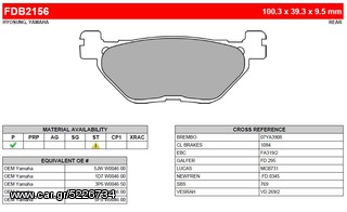 ΛΥΡΗΣ FERODO ΤΑΚΑΚΙΑ ΟΠΙΣΘΙΑ ΓΙΑ YAMAHA FJR 1300 2001-2005, FDB2156P