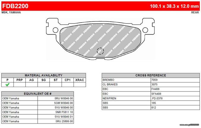 ΛΥΡΗΣ FERODO ΤΑΚΑΚΙΑ ΟΠΙΣΘΙΑ ΓΙΑ YAMAHA TMAX 500 2004-2007, FDB2200P