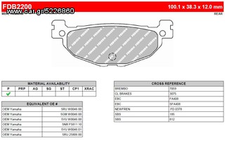 ΛΥΡΗΣ FERODO ΤΑΚΑΚΙΑ ΟΠΙΣΘΙΑ ΓΙΑ YAMAHA TMAX 500 ABS 2011, FDB2200P 