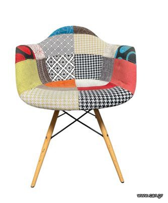 Μοντέρνα Πολυθρόνα Patchwork (Eames Style) με Ξύλινα Πόδια