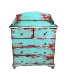 Vintage Ξύλινη Συρταριέρα Shabby Chic (Τυρκουάζ & Κόκκινη Πατίνα)