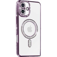 MagSafe TPU Glitter and Strass Case protect lens for iPhone 16 Deep Purple
