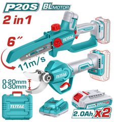 Αλυσοπρίονο + ΨΑΛΙΔΙ TOTAL Σέτ Μπαταρίας Li-ion 20V με 2 Μπαταρίες 2Ah BL Motor Επαγγελματικό ( TOSLI250795E )