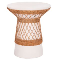 ΒΟΗΘΗΤΙΚΟ ΤΡΑΠΕΖΙ ΣΤΡΟΓΓΥΛΟ DELIA HM18167.02 FIBER CEMENT ΛΕΥΚΟ & RATTAN Φ40x45Υεκ