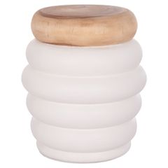 ΣΚΑΜΠΟ PUFFAT HM18172.02 FIBER CEMENT ΛΕΥΚΟ- ΞΥΛΟ TEAK TOP Φ45x46Υεκ.