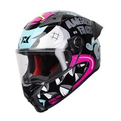 Κράνος Μηχανής Full Face AXXIS Fenix Angry Face B8 μαύρο/μπλε/ροζ gloss