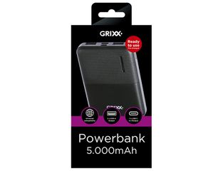 Grixx GREXTBP50B01 Power Bank 5000mAh με 2 Θύρες USB-A και Θύρα USB-C Μαύρο