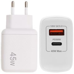 Αντάπτορας Φόρτισης Lamtech USB QC3.0 & USB-C Wall Adapter 45W White (LAM023541)
