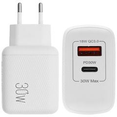 Αντάπτορας Φόρτισης Lamtech USB QC3.0 & USB-C Wall Adapter 30W White (LAM023534)