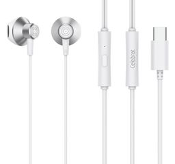 CELEBRAT earphones με μικρόφωνο D14, USB-C, 1.2m, λευκά