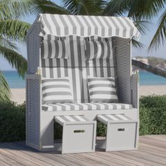 Ξαπλώστρα Strandkorb Γκρι/Λευκό Συνθ. Ρατάν/Ξύλο με Μαξιλάρια 318661