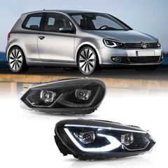 Φανάρια εμπρός Vw Golf 6 (2008-2014) led μαύρα, χωρίς λάμπες (D2S) - σετ 2τμχ.
