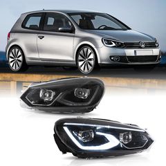 Φανάρια εμπρός Vw Golf 6 (2008-2014) led μαύρα, χωρίς λάμπες (D2S) - σετ 2τμχ.