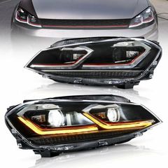 Φανάρια εμπρός Vw Golf 7 (2014-2018) led Red line design, μαύρα, χωρίς λάμπες (D2S/H7) - σετ 2τμχ.