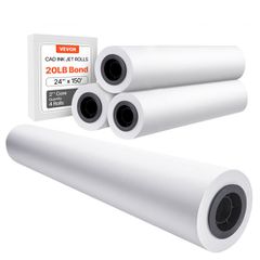 Χαρτί ευρείας μορφής VEVOR, 24 in x 150 ft Paper Plotter, 4 Rolls CAD Bond Rolls with 2 in Core, 20 LB Bond Paper Rolls, Idea for CAD Drawings, Engineering Plans, GIS Maps & Architectural Designs