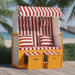 Ξαπλώστρα Strandkorb Κόκκινο/Λευκό Συνθ Ρατάν/Ξύλο με Μαξιλάρια 318665