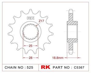 Γρανάζι εμπρόσθιο της RK C5367 16Δ με λάστιχο 704