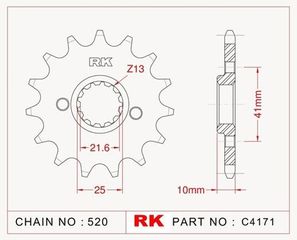 Γρανάζι εμπρόσθιο της RK C4171 15Δ με λάστιχο 308