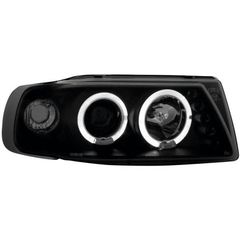 Φανάρια εμπρός Seat ibiza 6K (1993-2000) angel eyes - μαύρα , με λάμπες (Η1) - σετ 2τμχ. - SWSI03B