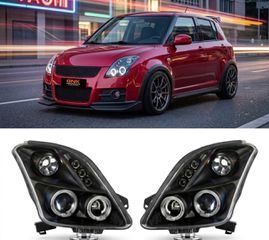 ΦΑΝΑΡΙΑ ΕΜΠΡΟΣ Headlights angel eyes Suzuki Swift (2005-2010) - black