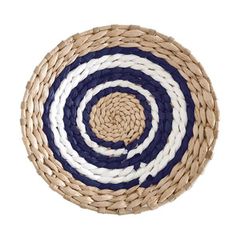 Δίσκος Boho διακοσμητικός ψάθινος φυσικό/λευκό/μπλε Ø25εκ.