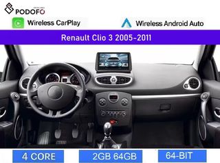 Renault Clio (2005-2011) Android οθόνη 9" 2+64GB Ασύρματο CarPlay & Aσύρματο Android Auto GPS WiFi EQ