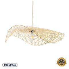 Boho Κρεμαστό Φωτιστικό MELEMELE Μονόφωτο 1 x E27 AC220-240V IP20 - Φ100 x Υ12cm - Μπεζ Ξύλινο Μπαμπού Πλέγμα