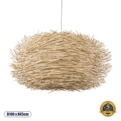 BOHO Κρεμαστό Φωτιστικό MINORCA Μονόφωτο 1 x E27 AC220-240V IP20 - Φ100 x Υ45cm - Μπεζ Ξύλινο Πλέγμα